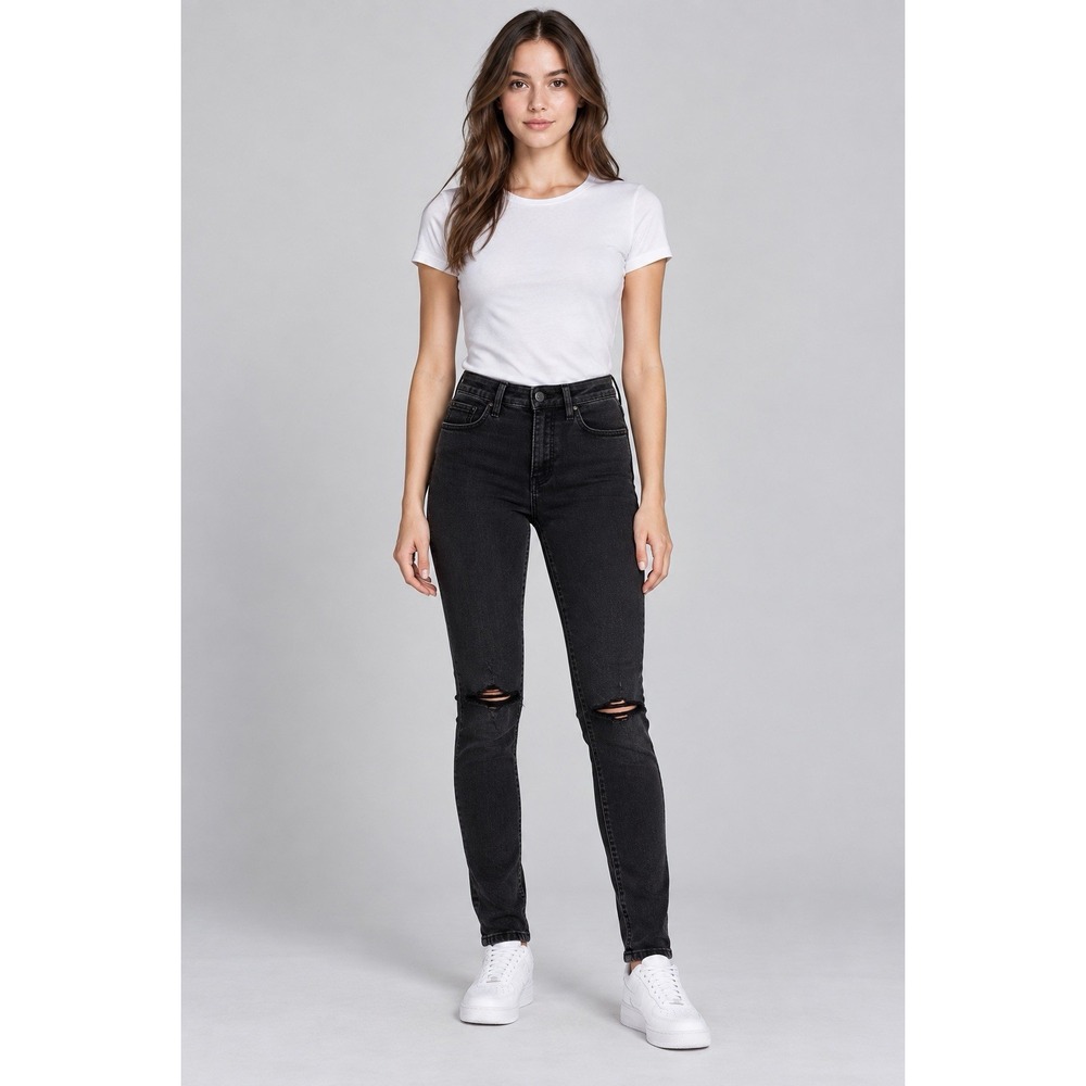 Calvin Klein Womens Skinny Jeans Washed Black Denim Five-Pocket Distressed 25